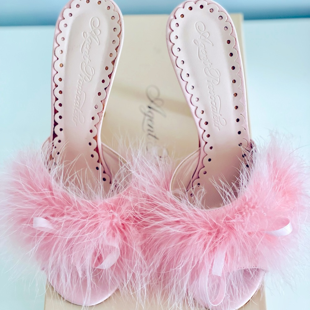 Agent Provocateur Pink Satin Loleata Mules , size 8